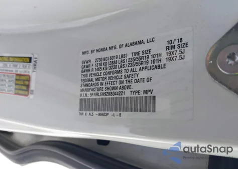 2019 Honda Odyssey Elite из США, поврежденный, VIN 5FNRL6H92KB044221